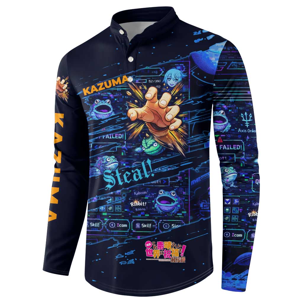 Kazuma Steal Skill Button Sweatshirt Retro Anime RPG Interface Style