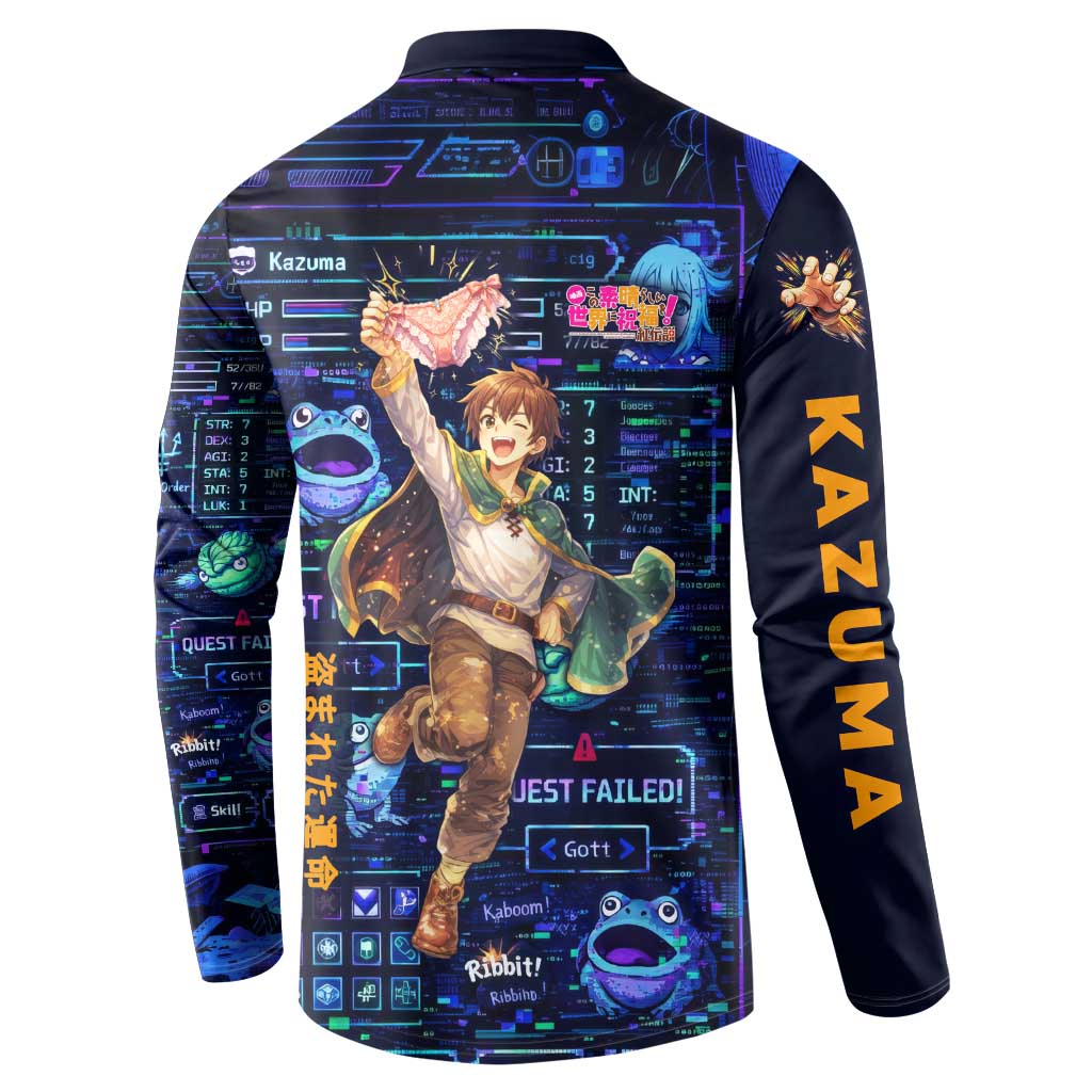 Kazuma Steal Skill Button Sweatshirt Retro Anime RPG Interface Style