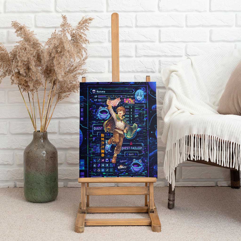 Kazuma Steal Skill Canvas Wall Art Retro Anime RPG Interface Style