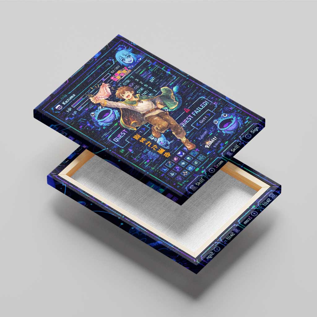 Kazuma Steal Skill Canvas Wall Art Retro Anime RPG Interface Style