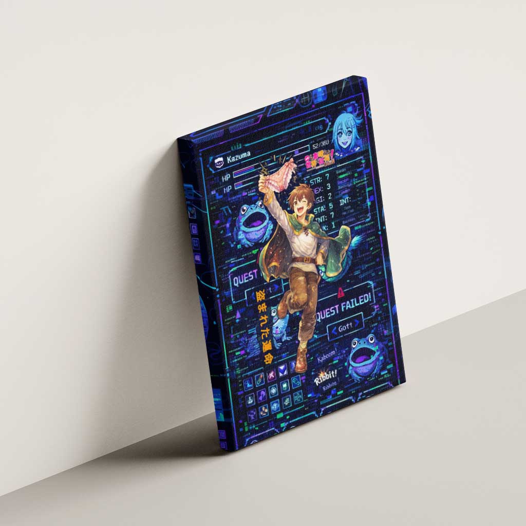 Kazuma Steal Skill Canvas Wall Art Retro Anime RPG Interface Style
