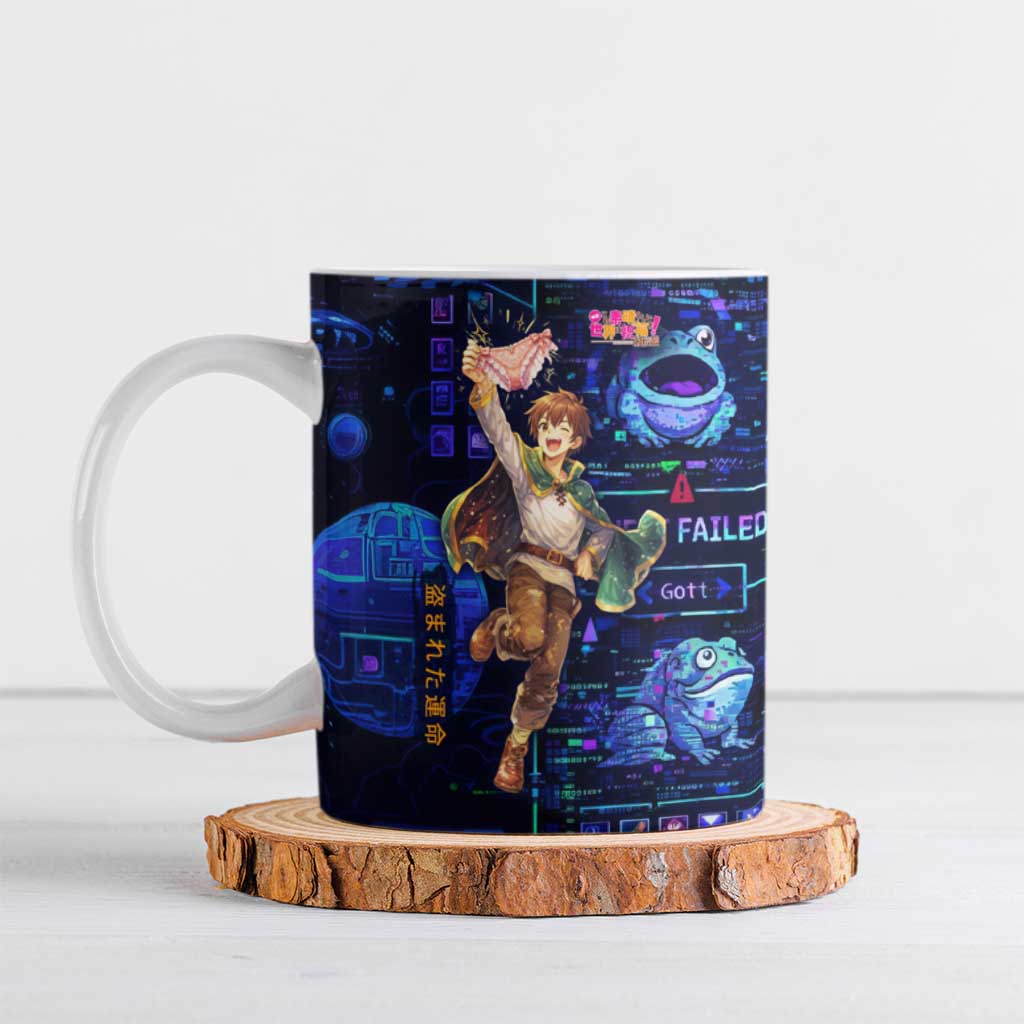 Kazuma Steal Skill Ceramic Mug Retro Anime RPG Interface Style