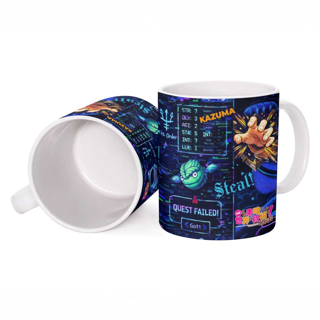 Kazuma Steal Skill Ceramic Mug Retro Anime RPG Interface Style