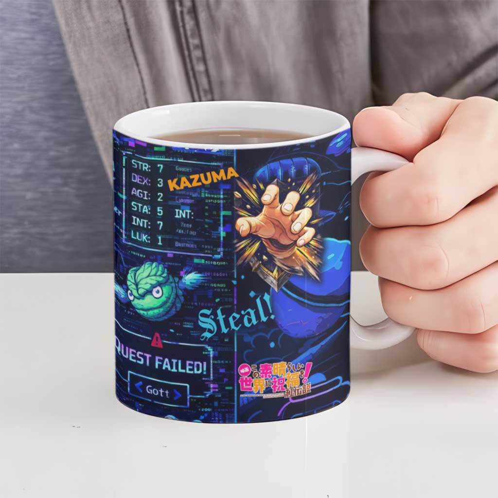 Kazuma Steal Skill Ceramic Mug Retro Anime RPG Interface Style