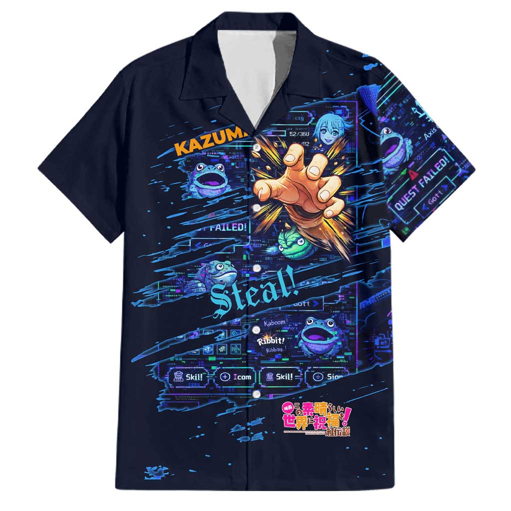 Kazuma Steal Skill Family Matching Off The Shoulder Long Sleeve Dress and Hawaiian Shirt Retro Anime RPG Interface Style