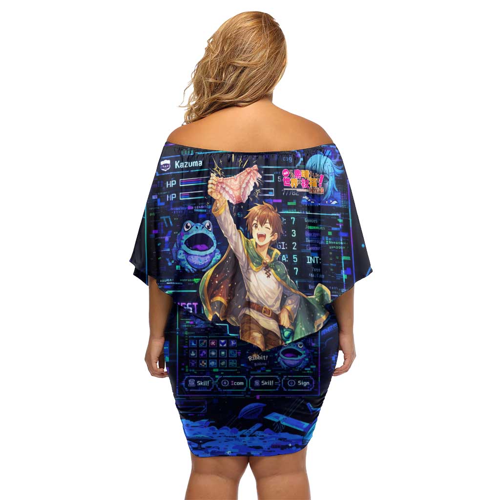 Kazuma Steal Skill Family Matching Off Shoulder Short Dress and Hawaiian Shirt Retro Anime RPG Interface Style