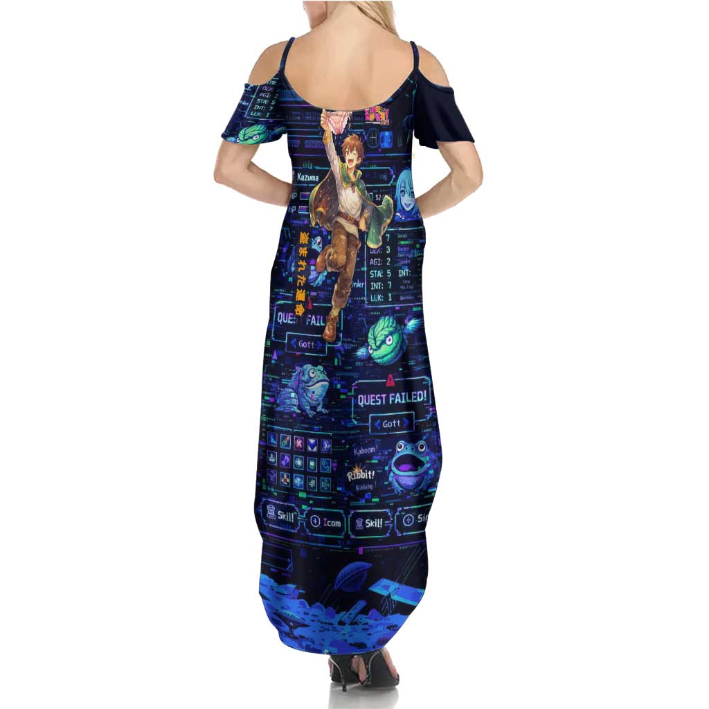 Kazuma Steal Skill Family Matching Summer Maxi Dress and Hawaiian Shirt Retro Anime RPG Interface Style