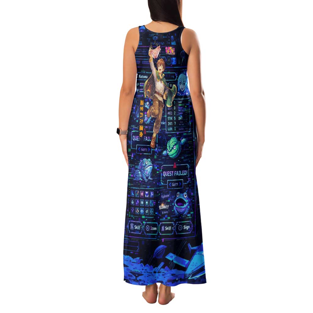 Kazuma Steal Skill Family Matching Tank Maxi Dress and Hawaiian Shirt Retro Anime RPG Interface Style