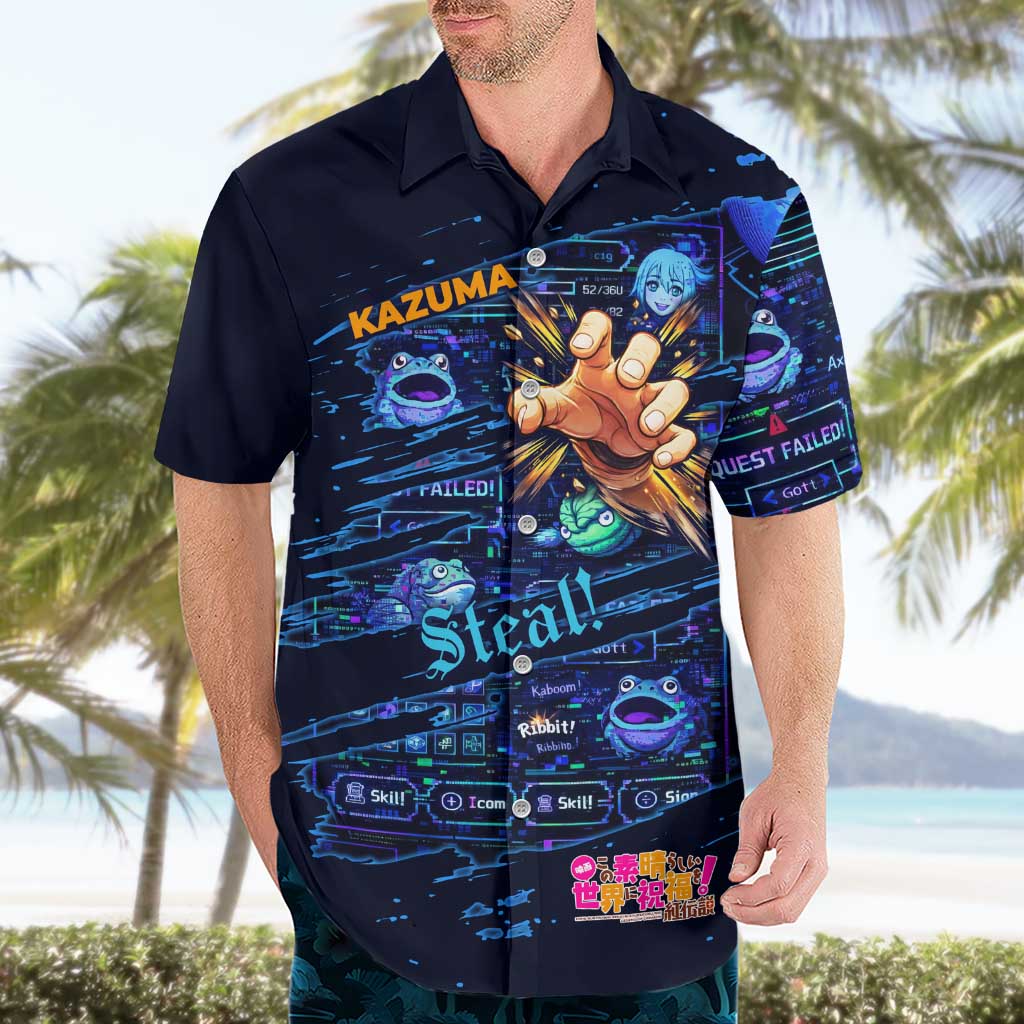 Kazuma Steal Skill Hawaiian Shirt Retro Anime RPG Interface Style