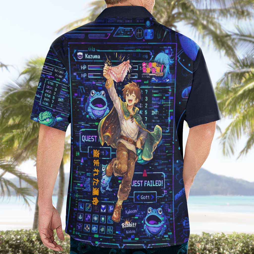 Kazuma Steal Skill Hawaiian Shirt Retro Anime RPG Interface Style