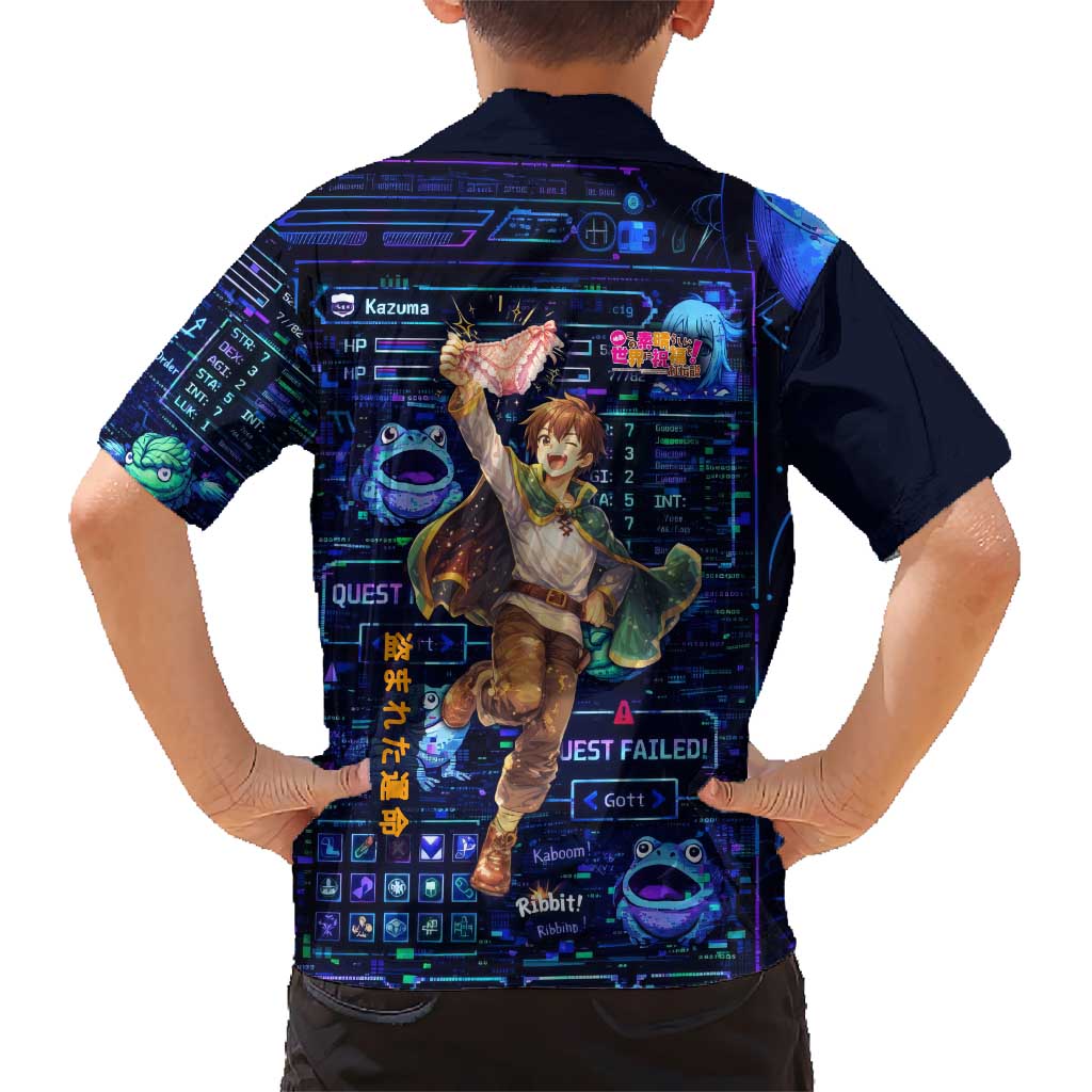 Kazuma Steal Skill Hawaiian Shirt Retro Anime RPG Interface Style