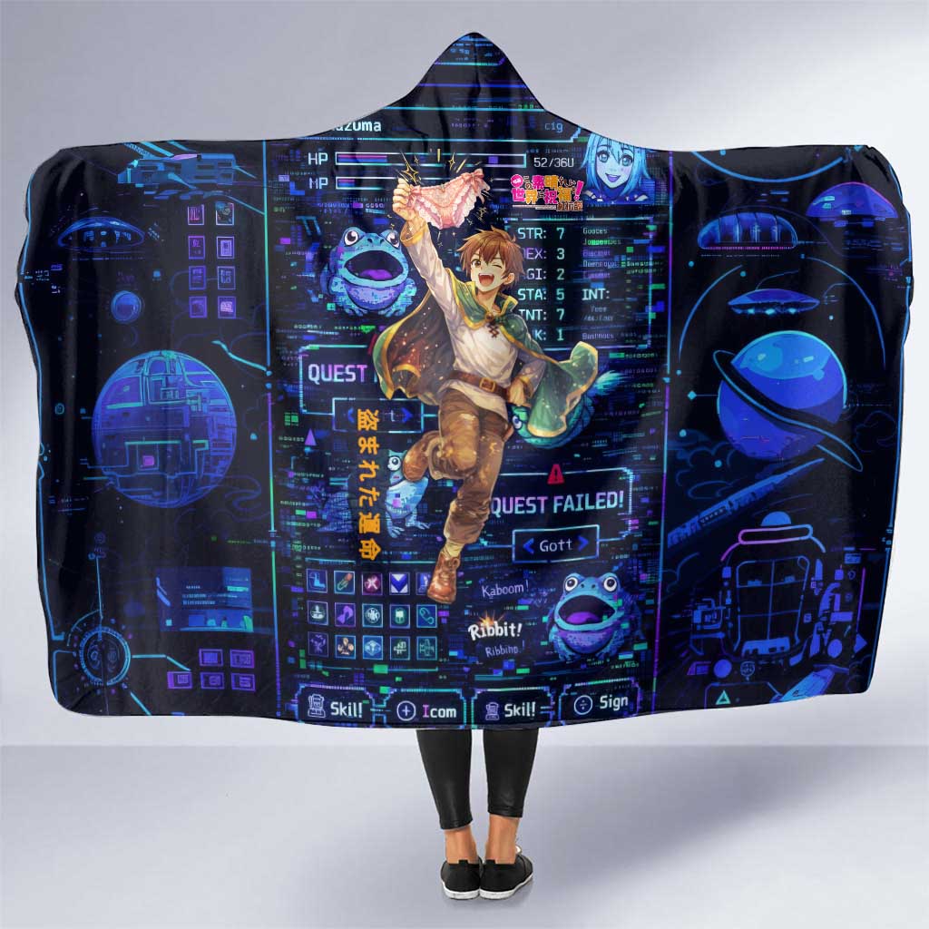 Kazuma Steal Skill Hooded Blanket Retro Anime RPG Interface Style