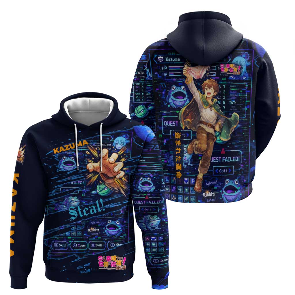 Kazuma Steal Skill Hoodie Retro Anime RPG Interface Style