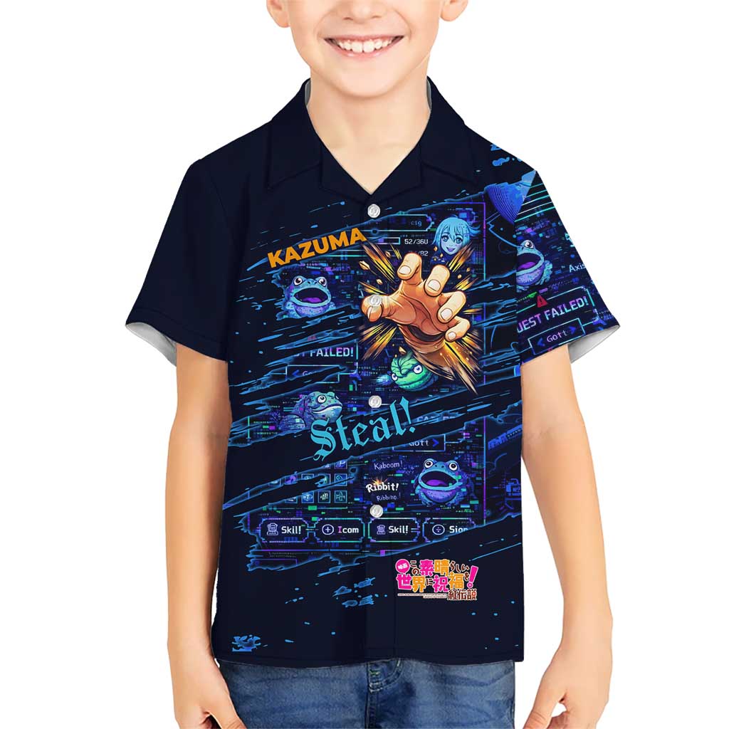 Kazuma Steal Skill Kid Hawaiian Shirt Retro Anime RPG Interface Style