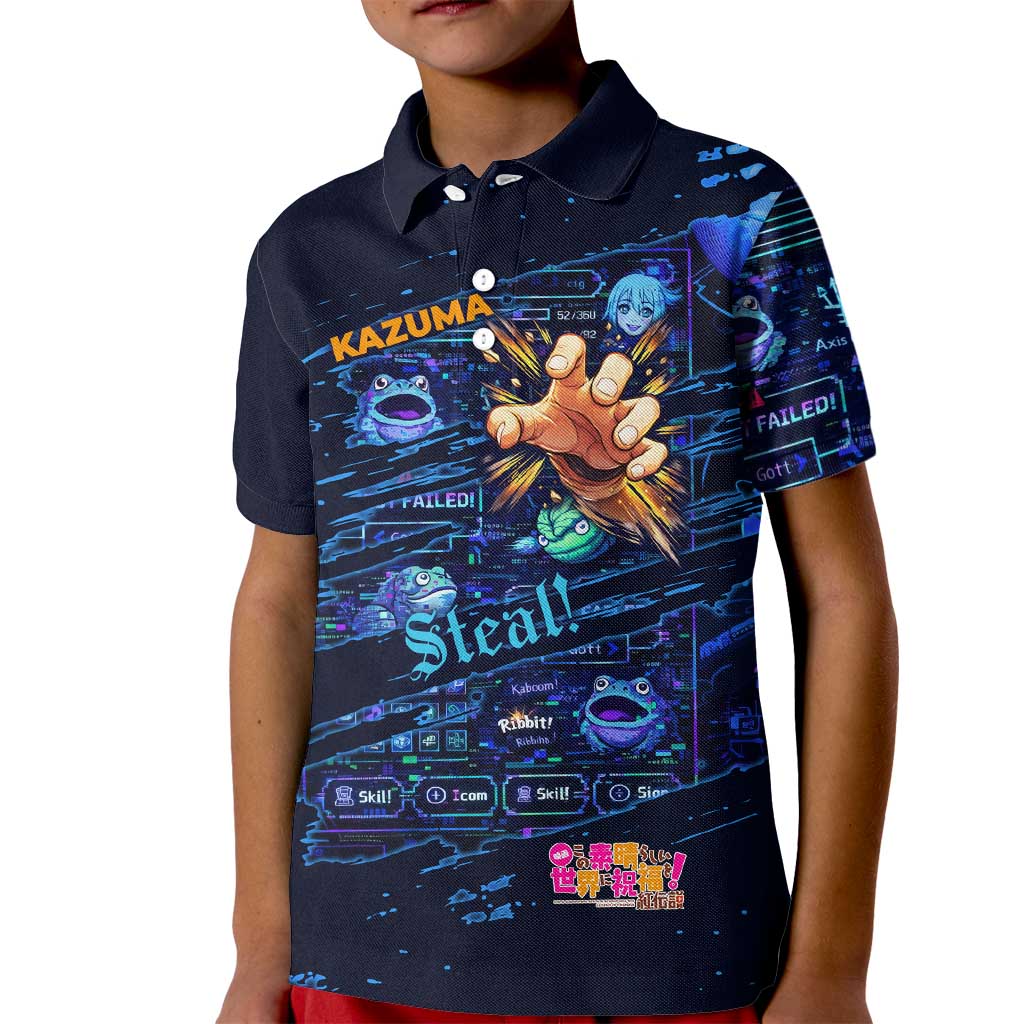 Kazuma Steal Skill Kid Polo Shirt Retro Anime RPG Interface Style