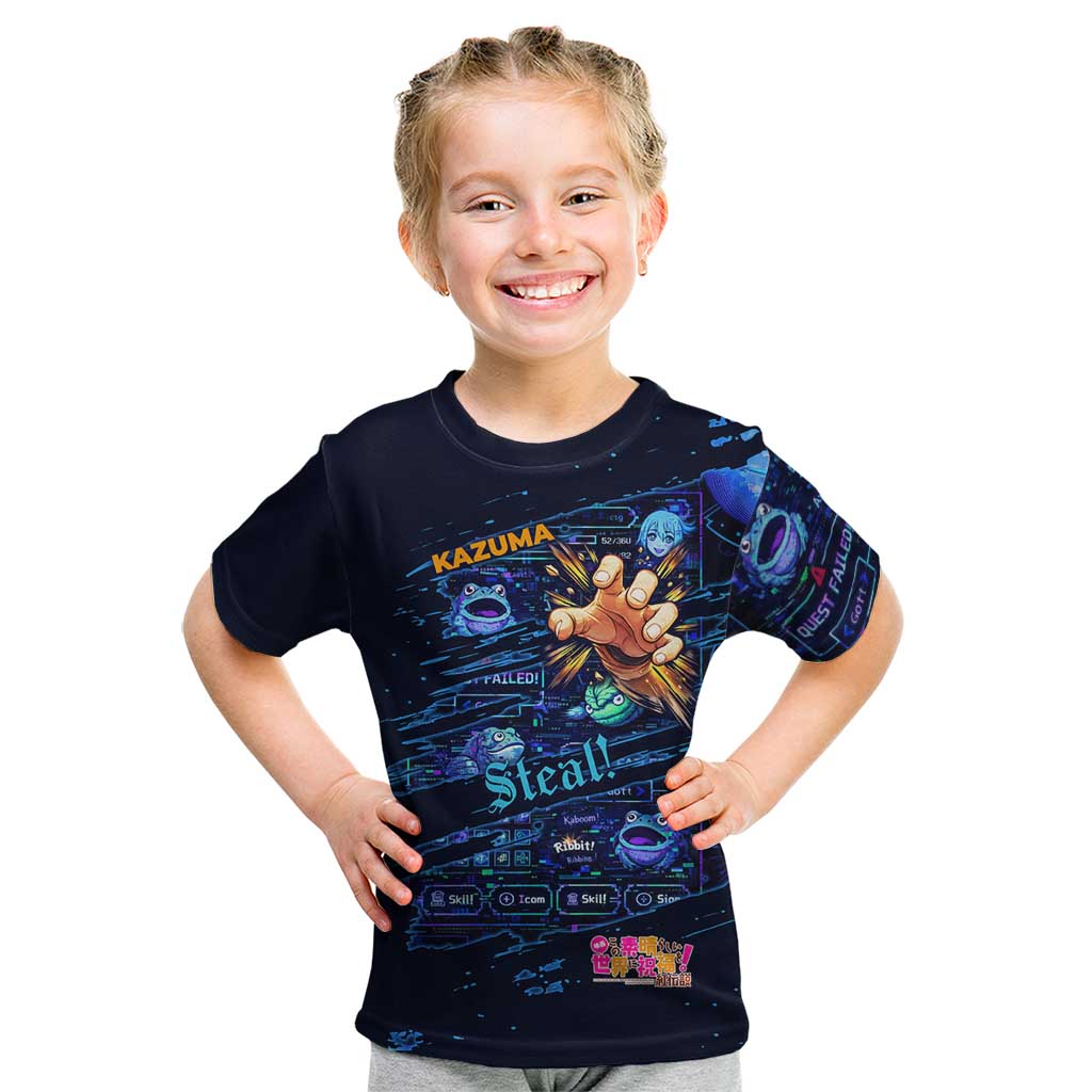 Kazuma Steal Skill Kid T Shirt Retro Anime RPG Interface Style