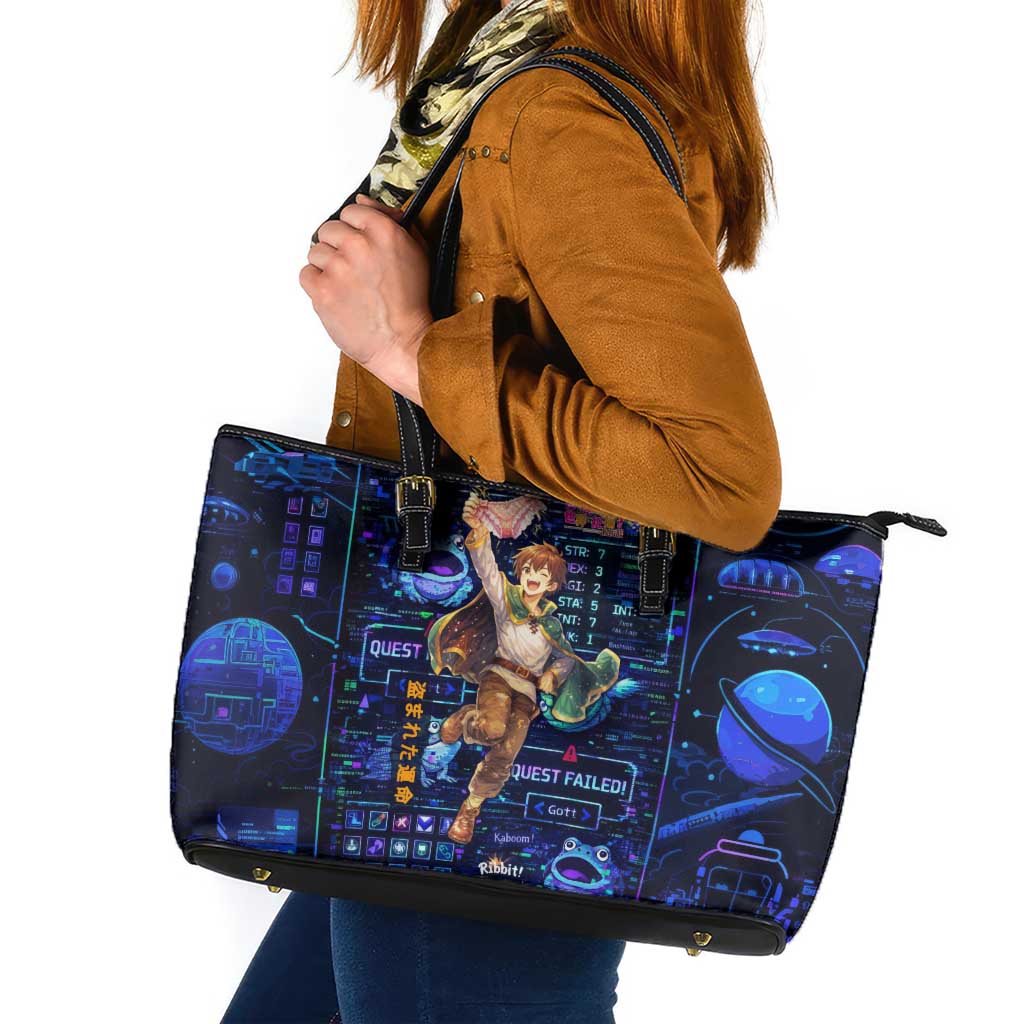 Kazuma Steal Skill Leather Tote Bag Retro Anime RPG Interface Style