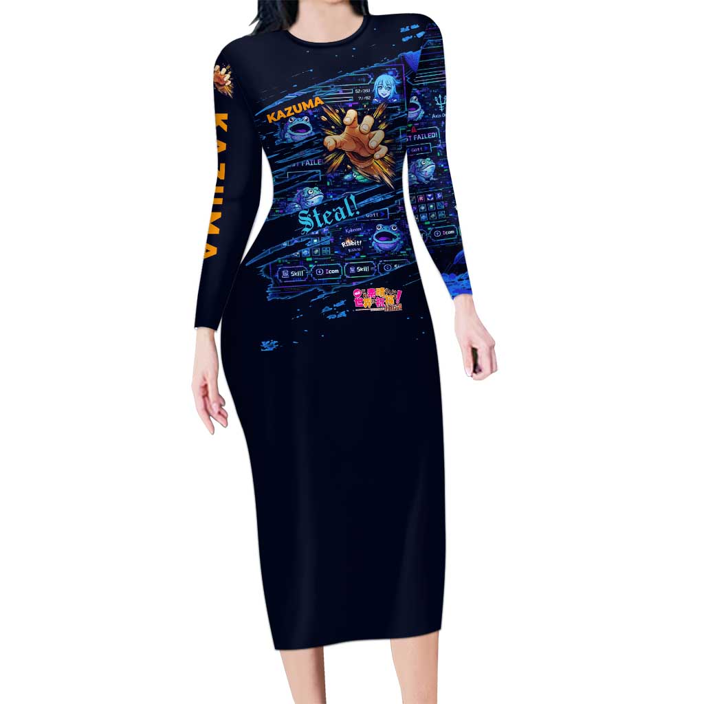 Kazuma Steal Skill Long Sleeve Bodycon Dress Retro Anime RPG Interface Style
