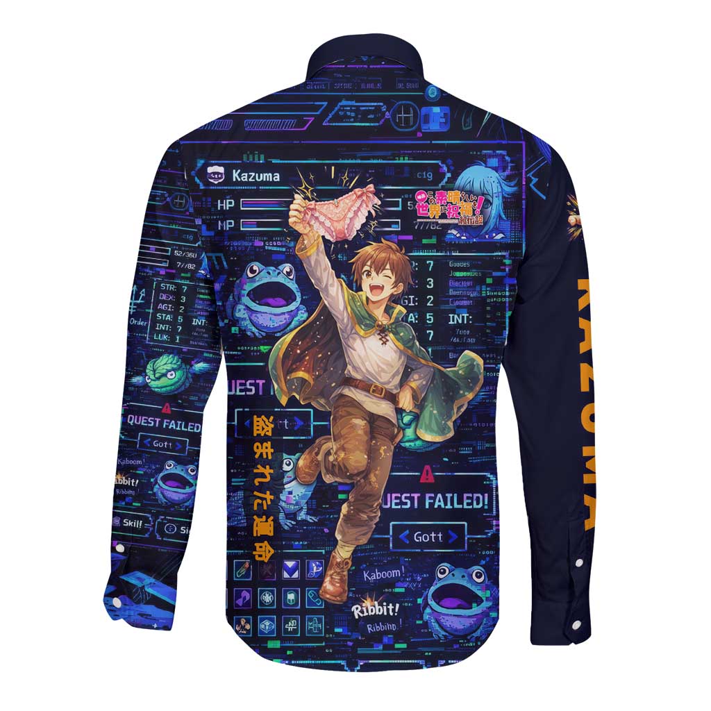 Kazuma Steal Skill Long Sleeve Button Shirt Retro Anime RPG Interface Style