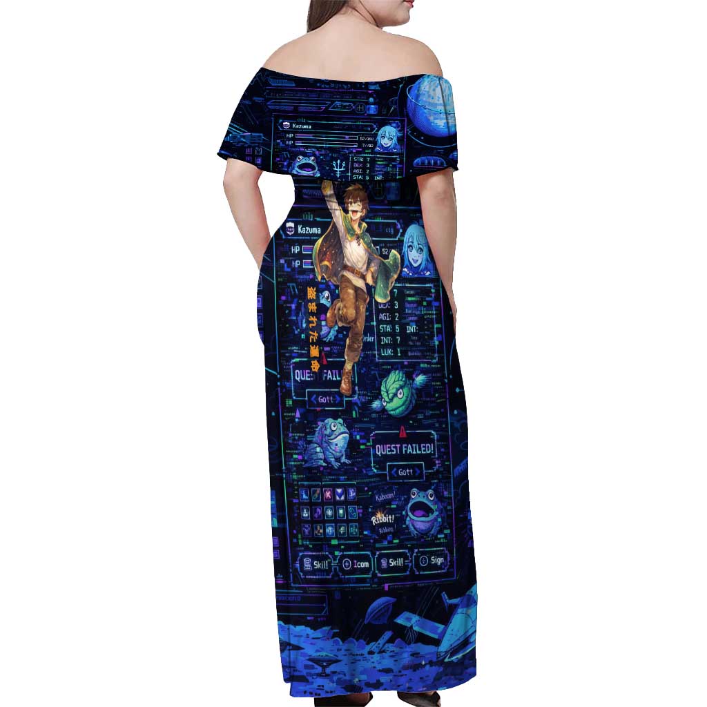 Kazuma Steal Skill Off Shoulder Maxi Dress Retro Anime RPG Interface Style