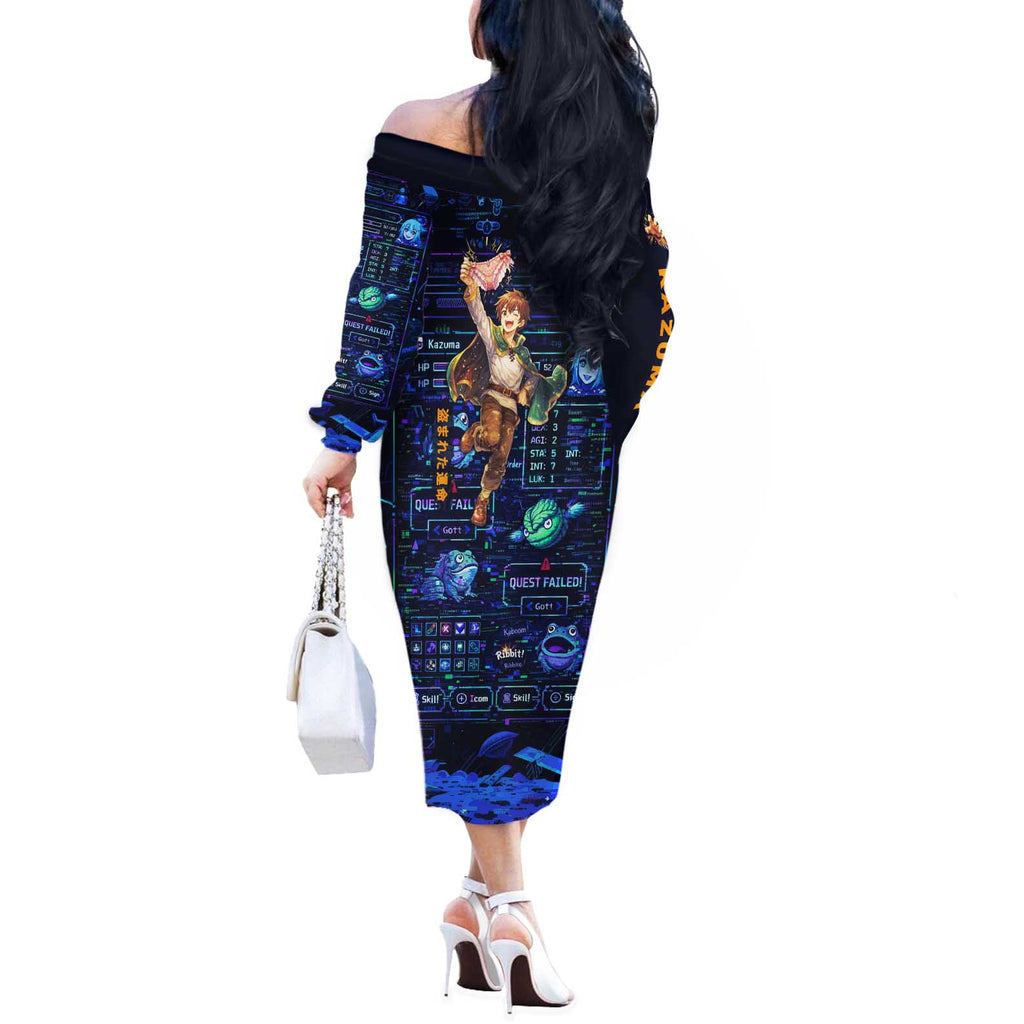 Kazuma Steal Skill Off The Shoulder Long Sleeve Dress Retro Anime RPG Interface Style
