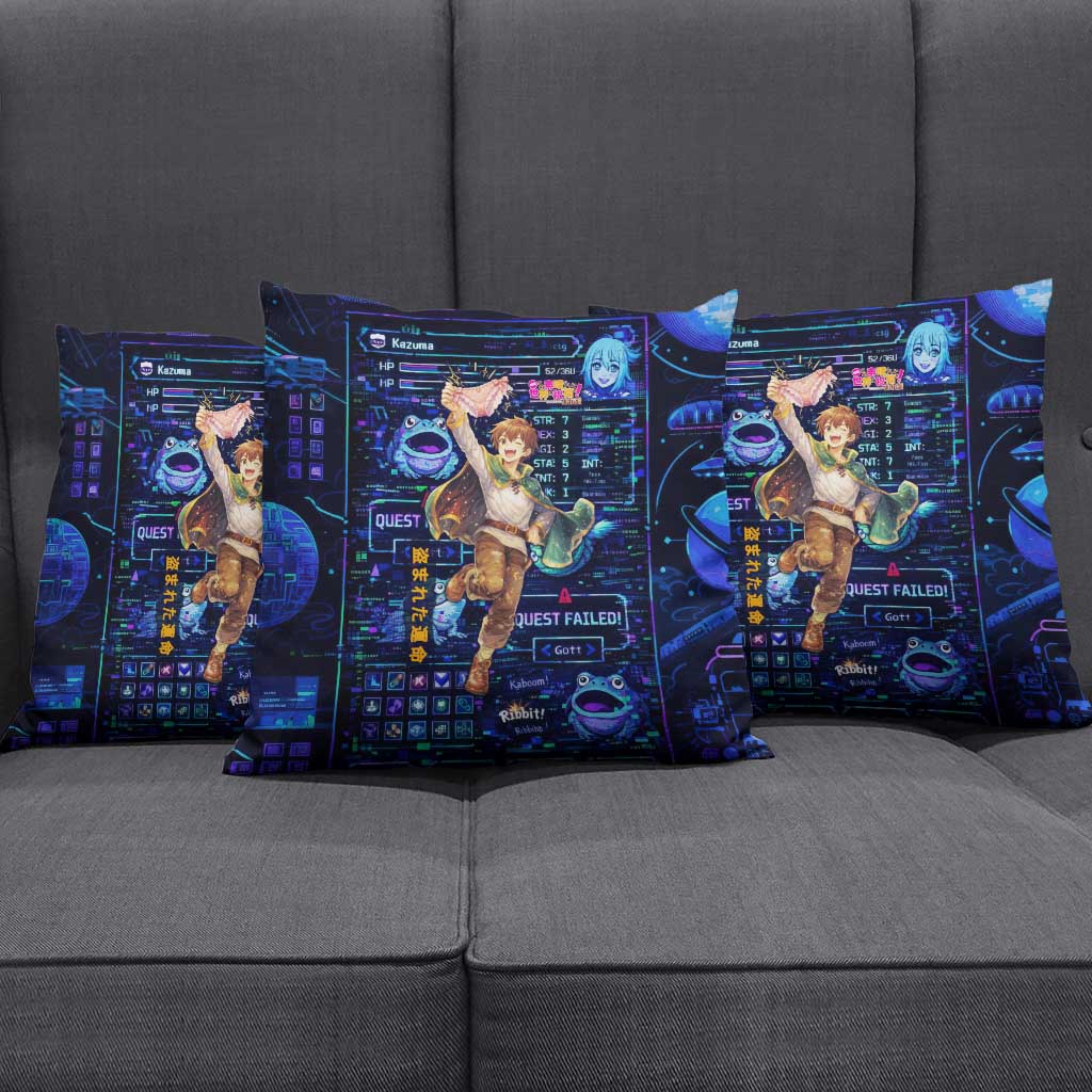 Kazuma Steal Skill Pillow Cover Retro Anime RPG Interface Style