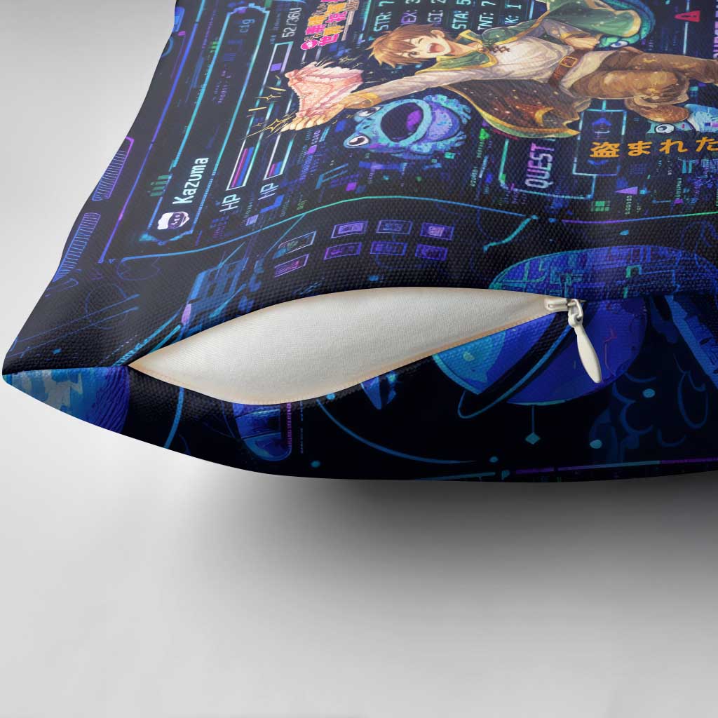 Kazuma Steal Skill Pillow Cover Retro Anime RPG Interface Style