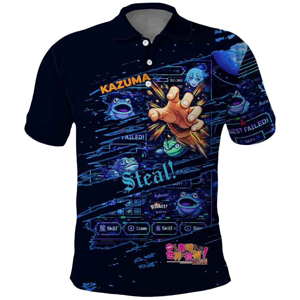 Kazuma Steal Skill Polo Shirt Retro Anime RPG Interface Style