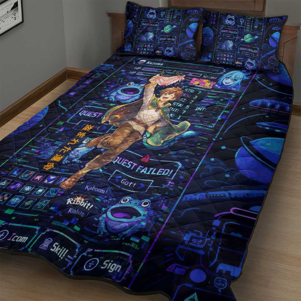 Kazuma Steal Skill Quilt Bed Set Retro Anime RPG Interface Style