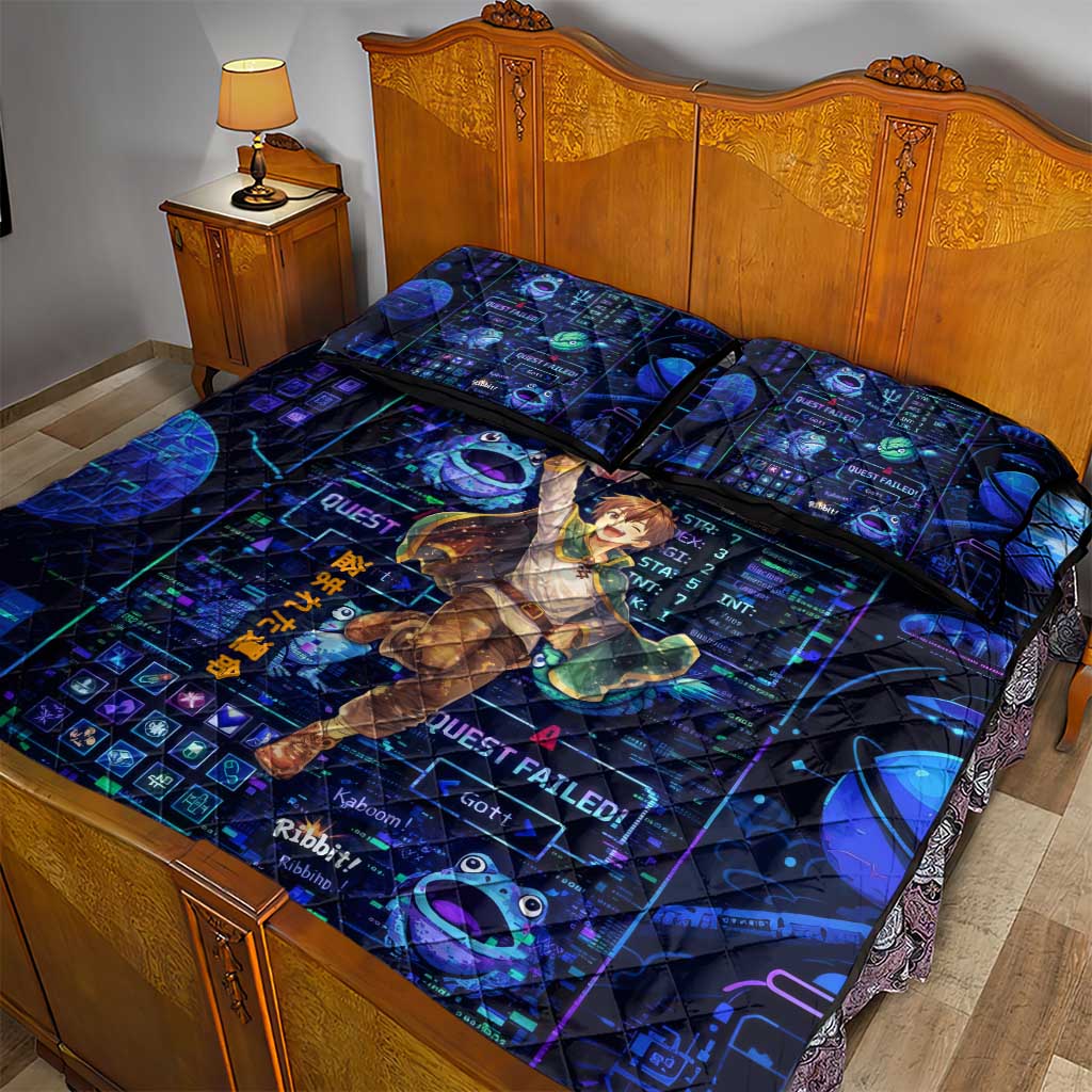Kazuma Steal Skill Quilt Bed Set Retro Anime RPG Interface Style