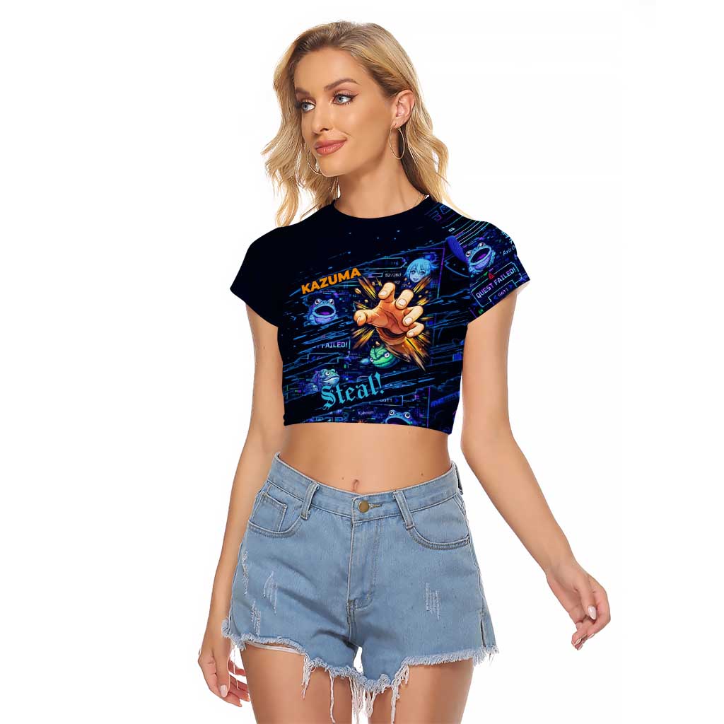 Kazuma Steal Skill Raglan Cropped T Shirt Retro Anime RPG Interface Style