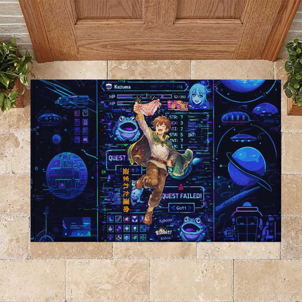 Kazuma Steal Skill Rubber Doormat Retro Anime RPG Interface Style