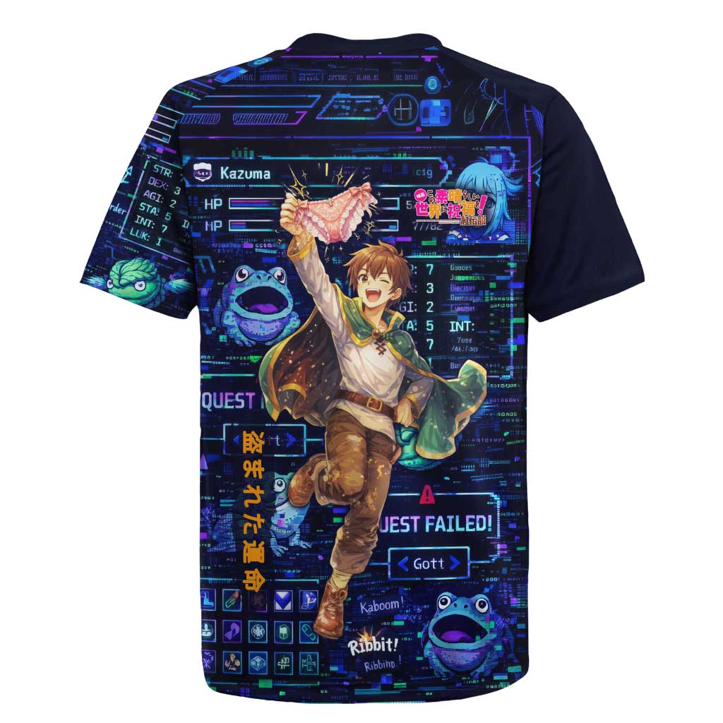Kazuma Steal Skill Rugby Jersey Retro Anime RPG Interface Style