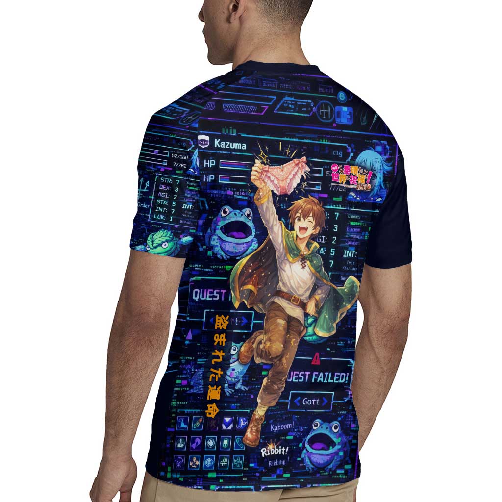 Kazuma Steal Skill Rugby Jersey Retro Anime RPG Interface Style