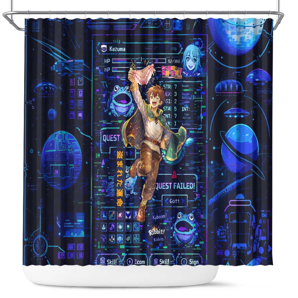 Kazuma Steal Skill Shower Curtain Retro Anime RPG Interface Style