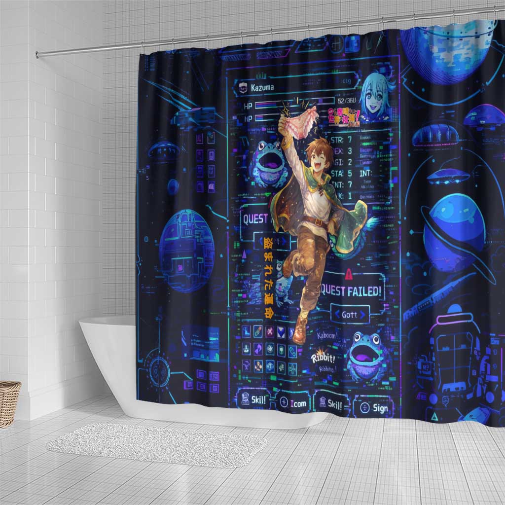 Kazuma Steal Skill Shower Curtain Retro Anime RPG Interface Style