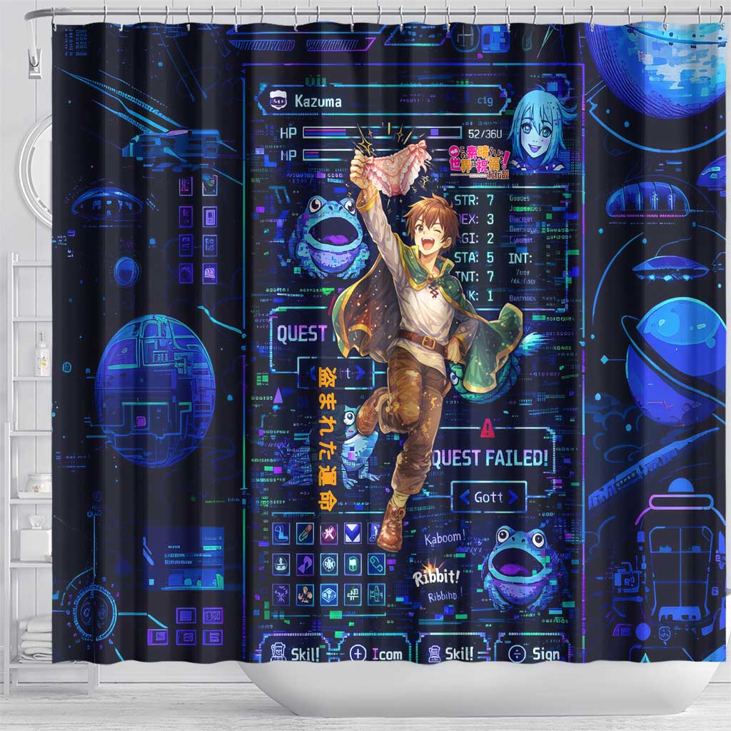 Kazuma Steal Skill Shower Curtain Retro Anime RPG Interface Style