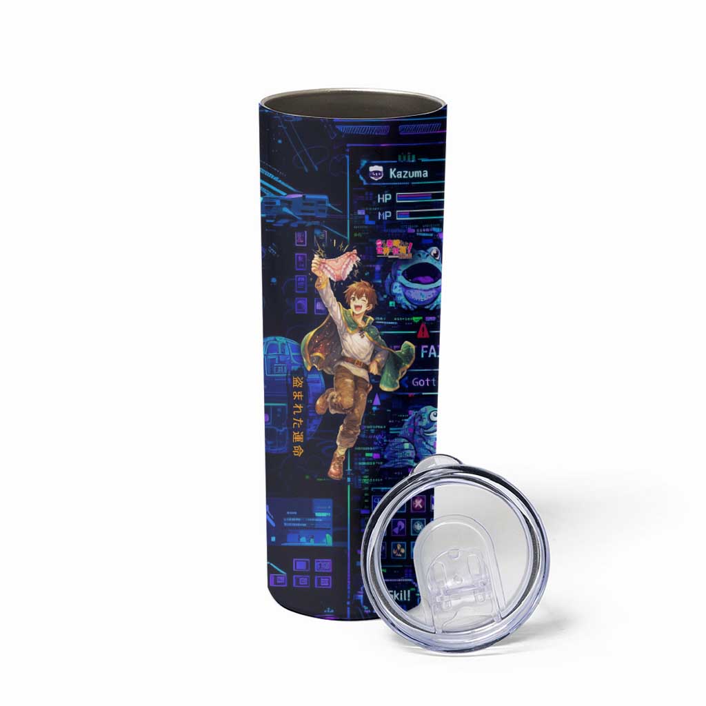 Kazuma Steal Skill Skinny Tumbler Retro Anime RPG Interface Style