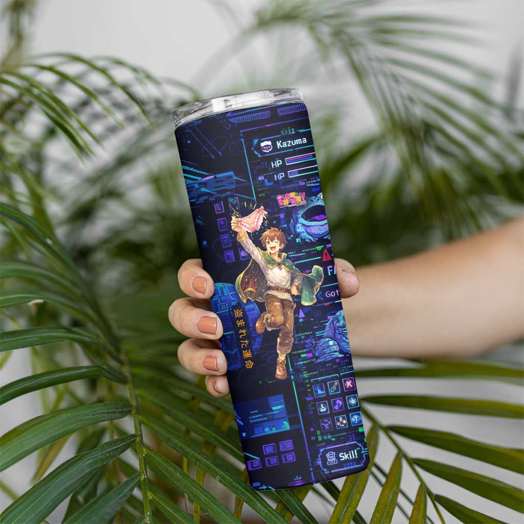 Kazuma Steal Skill Skinny Tumbler Retro Anime RPG Interface Style