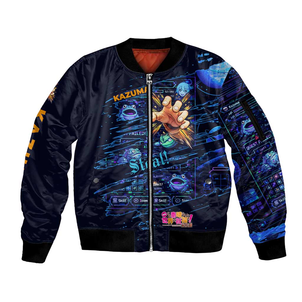 Kazuma Steal Skill Sleeve Zip Bomber Jacket Retro Anime RPG Interface Style