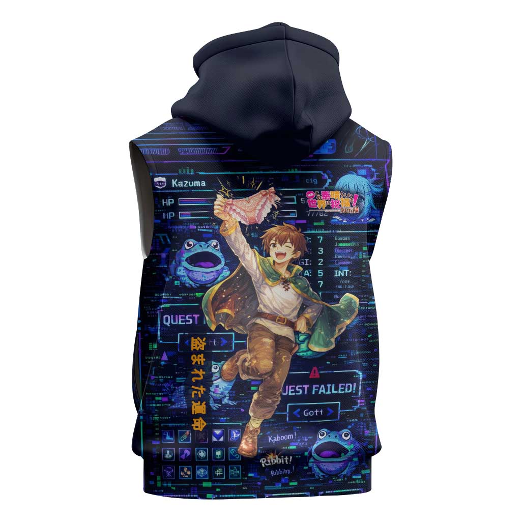 Kazuma Steal Skill Sleeveless Hoodie Retro Anime RPG Interface Style