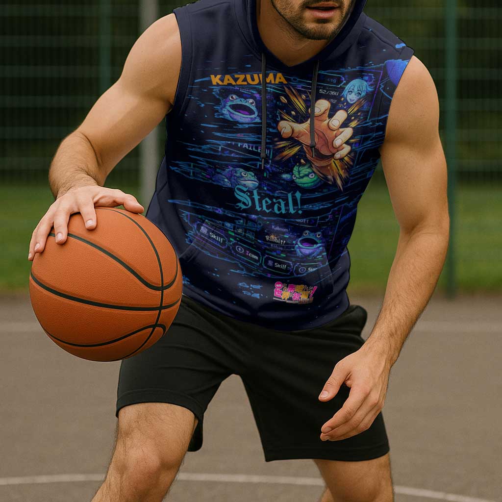 Kazuma Steal Skill Sleeveless Hoodie Retro Anime RPG Interface Style