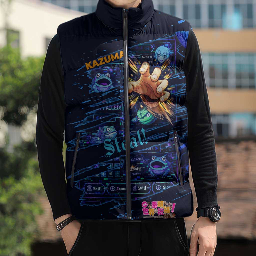 Kazuma Steal Skill Sleeveless Puffer Jacket Retro Anime RPG Interface Style