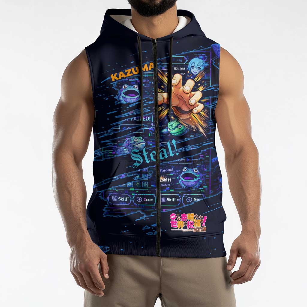 Kazuma Steal Skill Sleeveless Zip Hoodie Retro Anime RPG Interface Style