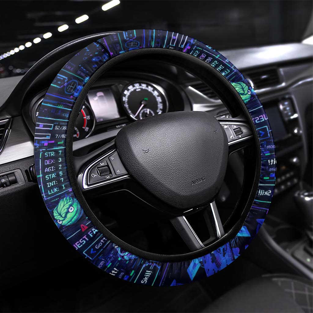 Kazuma Steal Skill Steering Wheel Cover Retro Anime RPG Interface Style