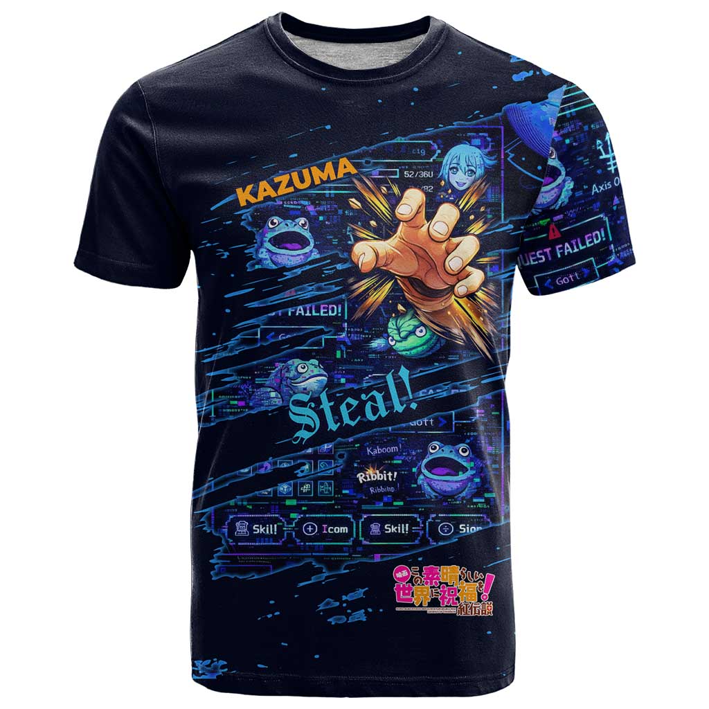 Kazuma Steal Skill T Shirt Retro Anime RPG Interface Style