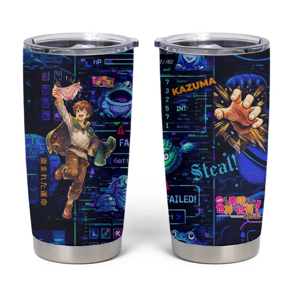 Kazuma Steal Skill Tumbler Cup Retro Anime RPG Interface Style
