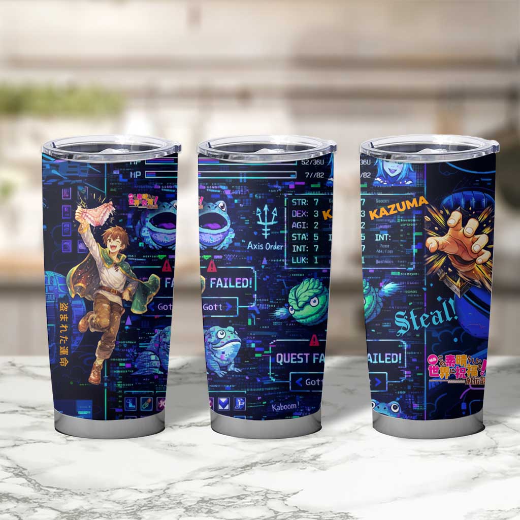Kazuma Steal Skill Tumbler Cup Retro Anime RPG Interface Style