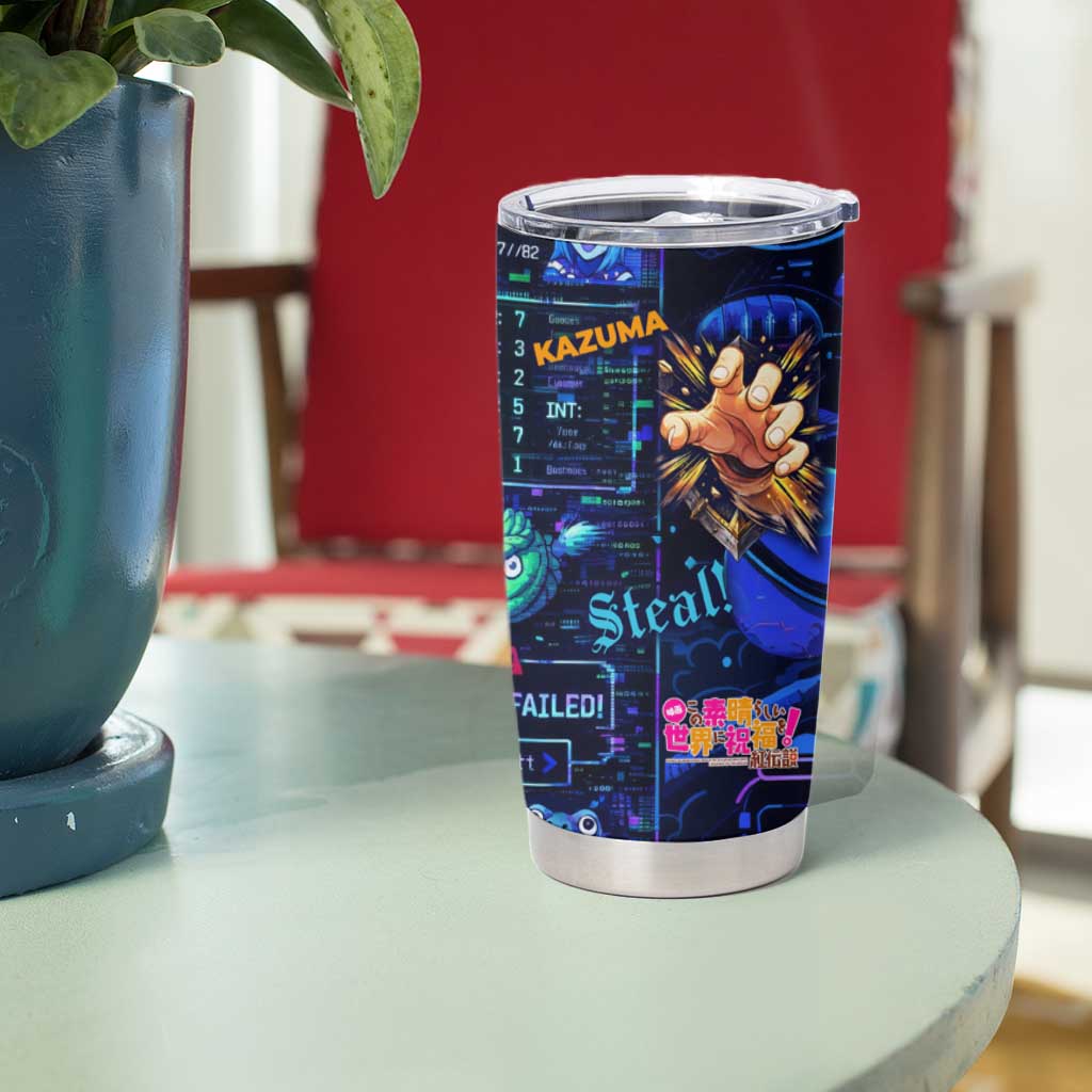 Kazuma Steal Skill Tumbler Cup Retro Anime RPG Interface Style