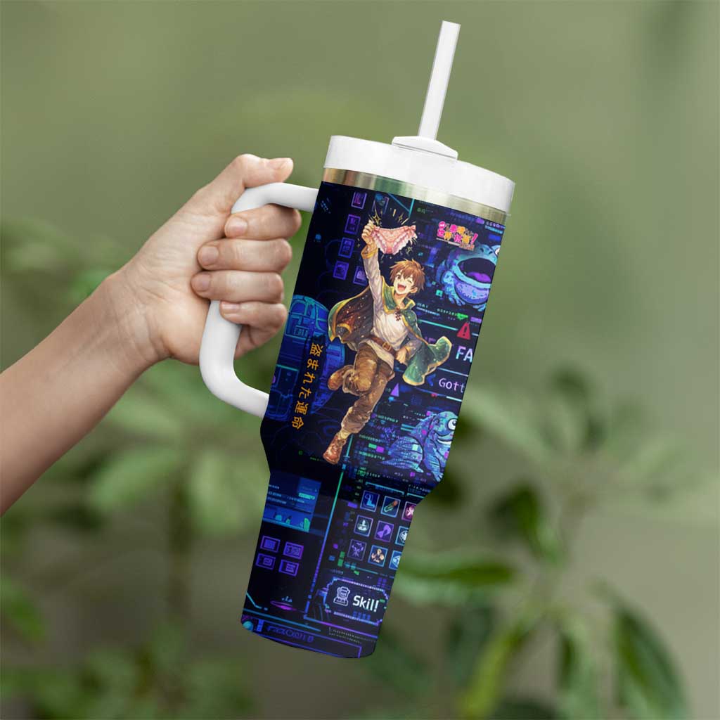 Kazuma Steal Skill Tumbler With Handle Retro Anime RPG Interface Style
